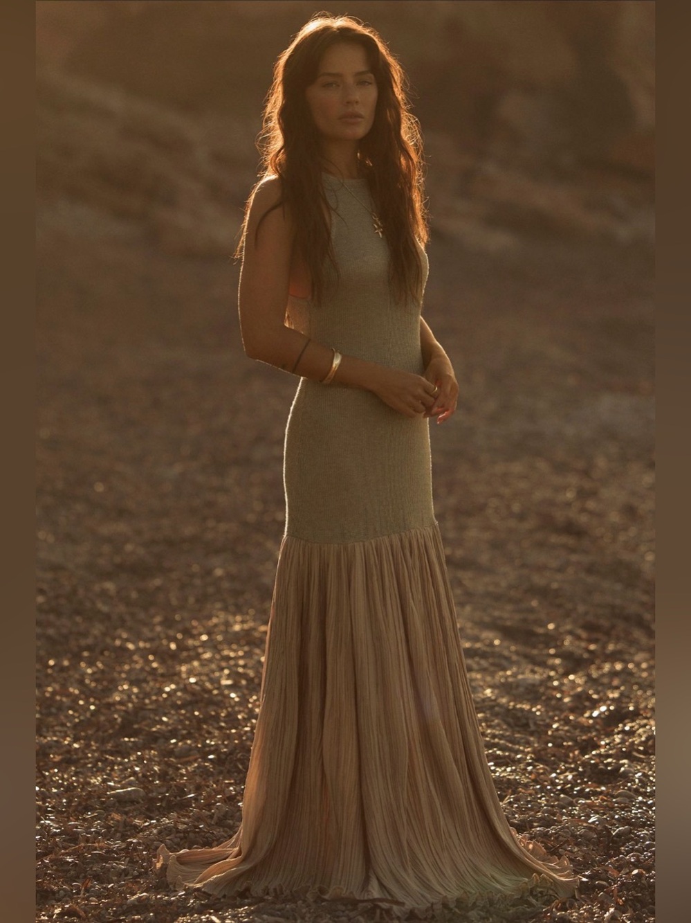 Celandine Metallic-Knit Drop-Waist Maxi Dress